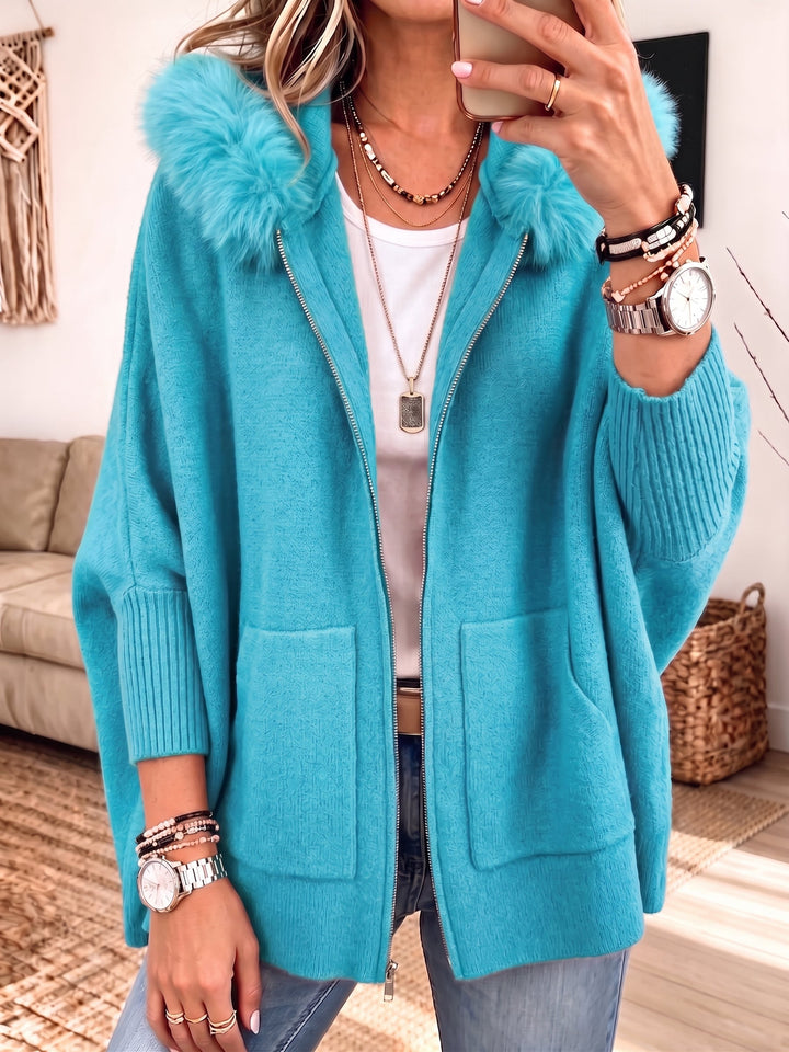 Veronelle - Cardigan con cappuccio e zip dal tocco morbido