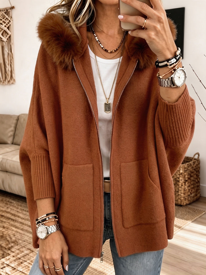 Veronelle - Cardigan con cappuccio e zip dal tocco morbido