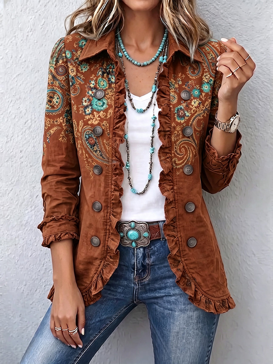 Faelisse - Giacca artigianale con rouches e stampa paisley