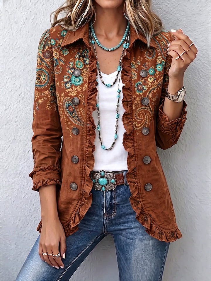 Faelisse - Giacca artigianale con rouches e stampa paisley