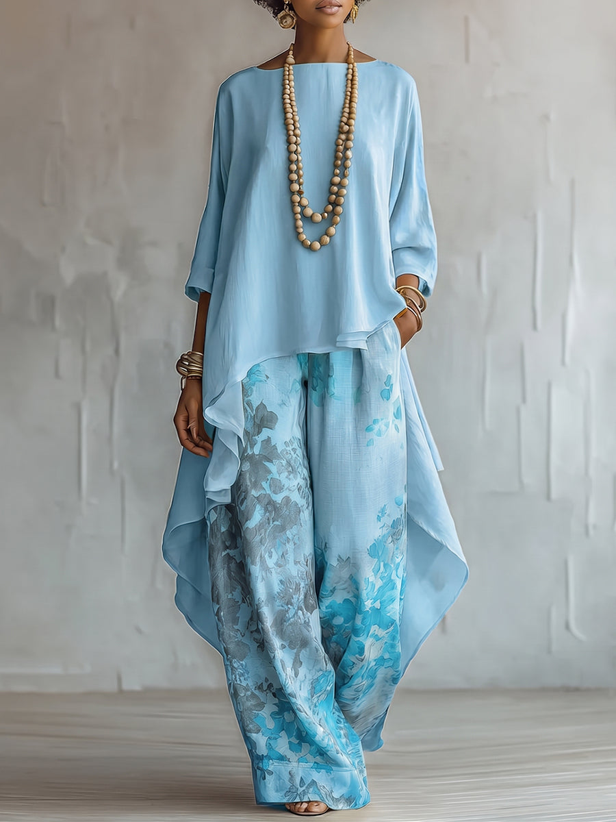 Zafira - Coordinato con tunica fluida e pantaloni a gamba larga stampati