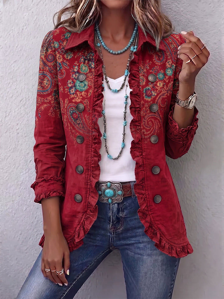 Faelisse - Giacca artigianale con rouches e stampa paisley