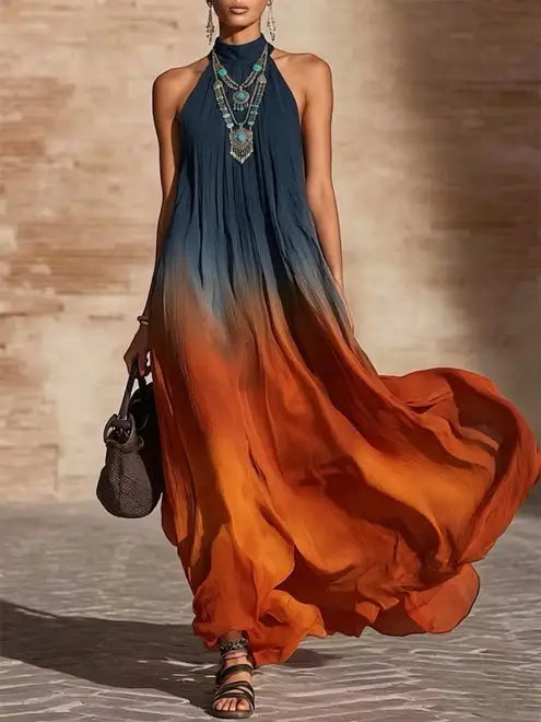 Calissa - Abito maxi con scollo all’americana, morbido al tatto