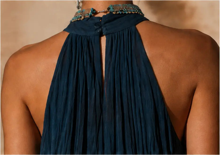 Calissa - Abito maxi con scollo all’americana, morbido al tatto