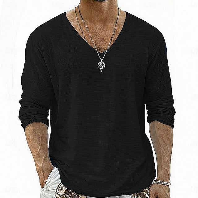 Crispin - Camicia in lino traspirante a maniche lunghe con scollo a V