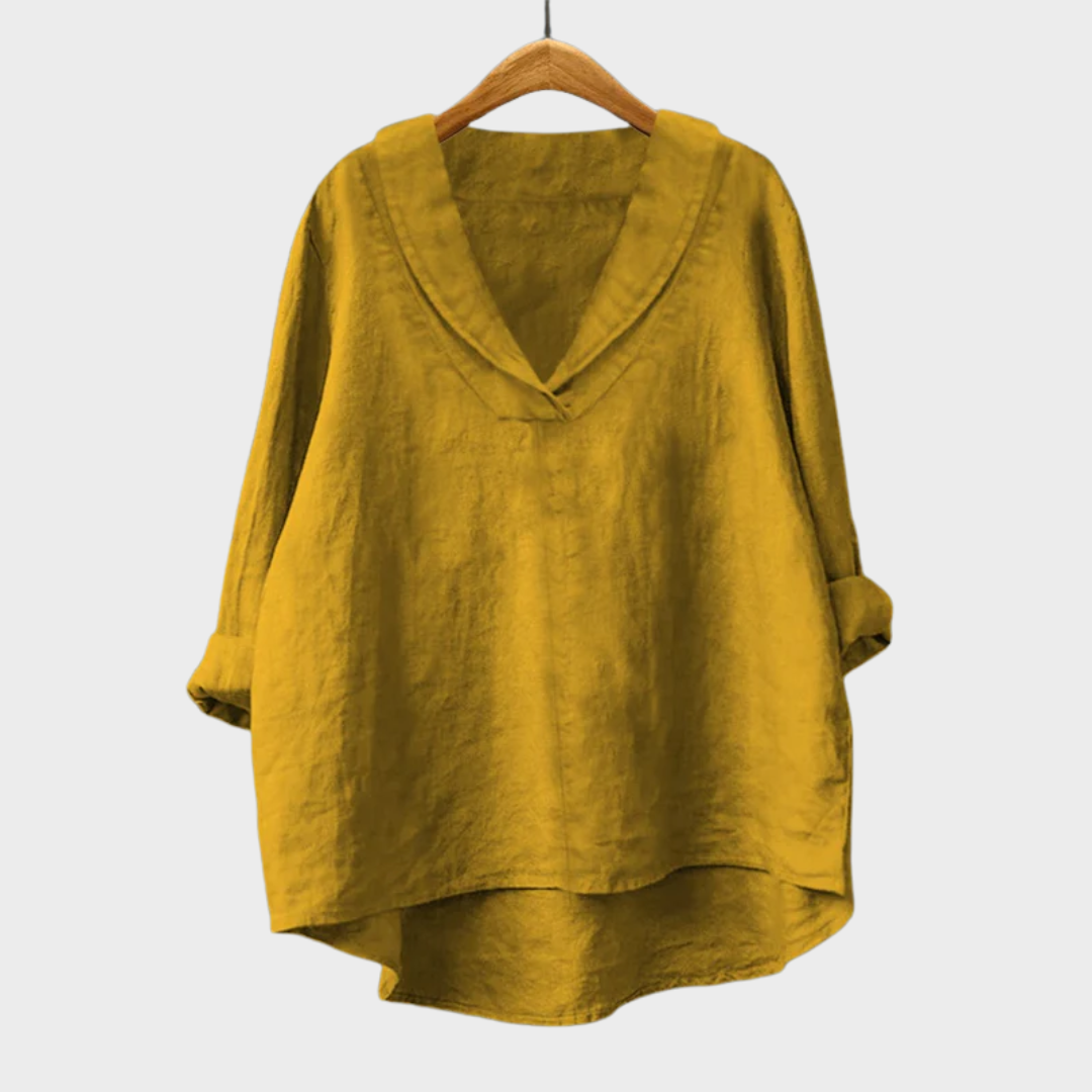 Bellissea - Blusa elegante con scollo a V drappeggiato