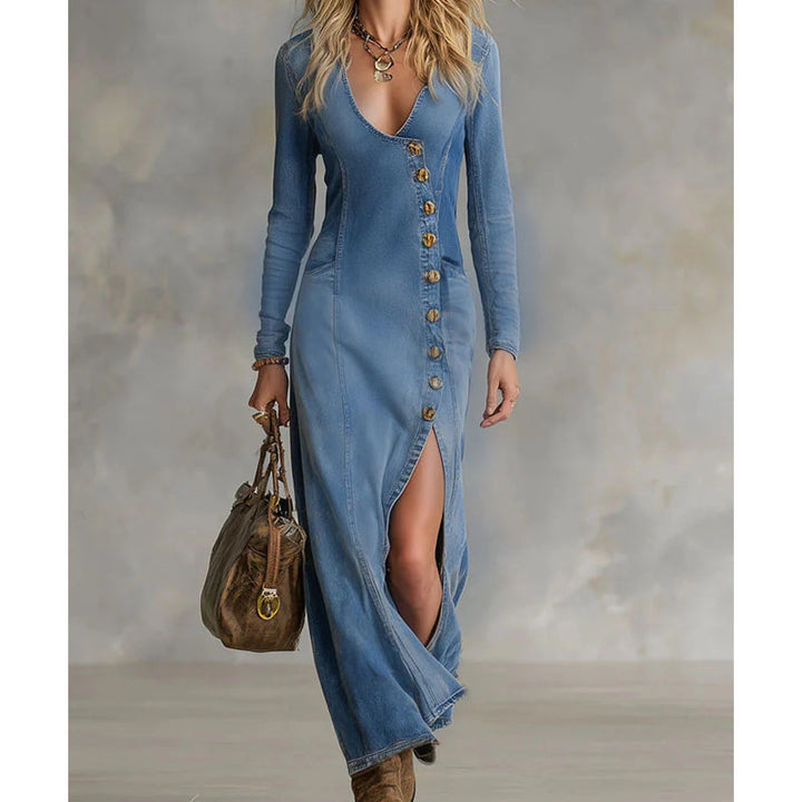 Rinae - Maxi abito a maniche lunghe con scollo a V
