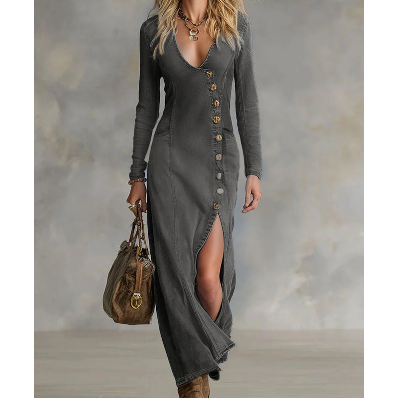 Rinae - Maxi abito a maniche lunghe con scollo a V