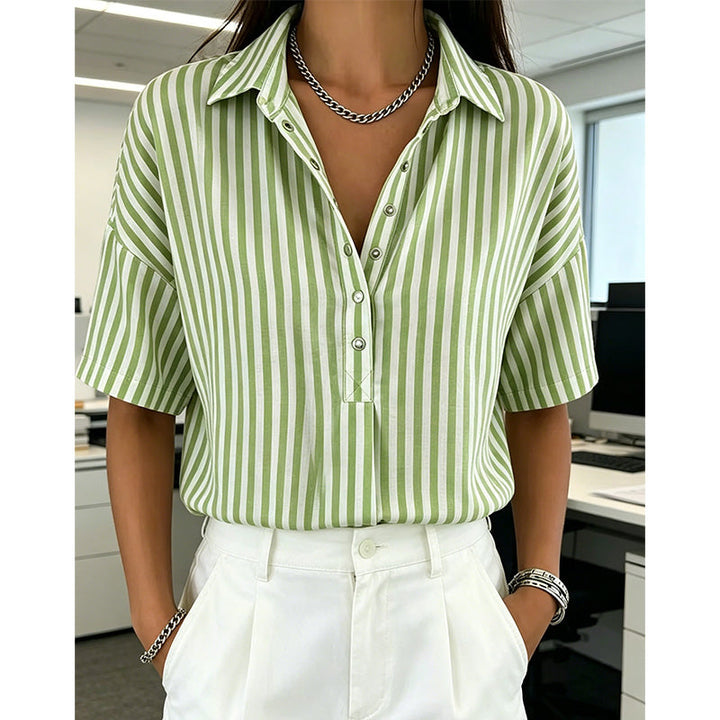 Alicia - Top a righe con scollo a V, mano morbida