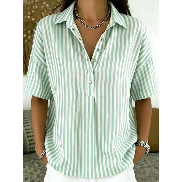 Alicia - Top a righe con scollo a V, mano morbida