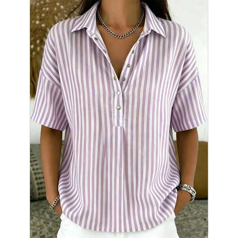 Alicia - Top a righe con scollo a V, mano morbida