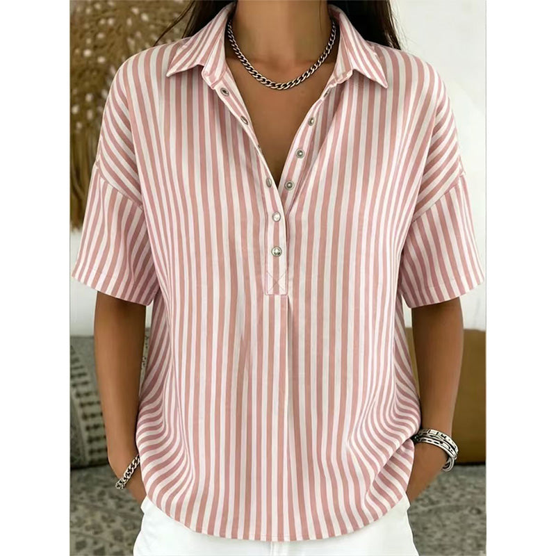 Alicia - Top a righe con scollo a V, mano morbida