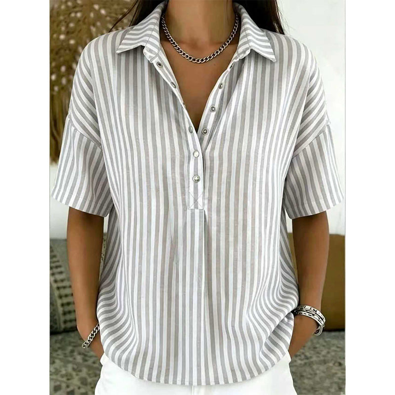 Alicia - Top a righe con scollo a V, mano morbida