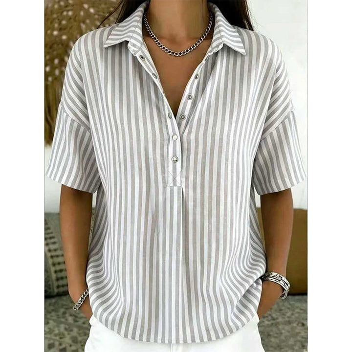 Alicia - Top a righe con scollo a V, mano morbida