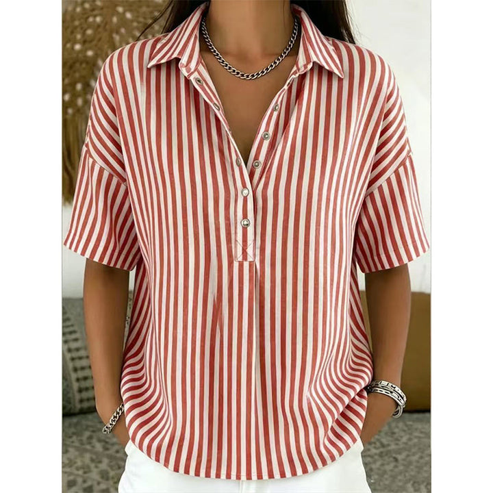 Alicia - Top a righe con scollo a V, mano morbida