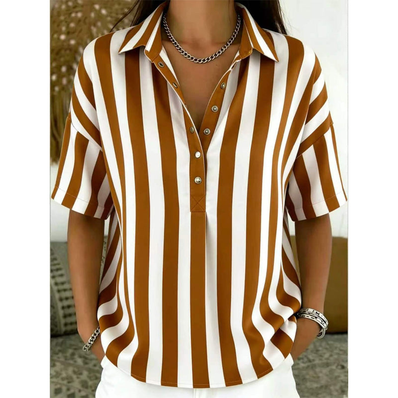 Alicia - Top a righe con scollo a V, mano morbida