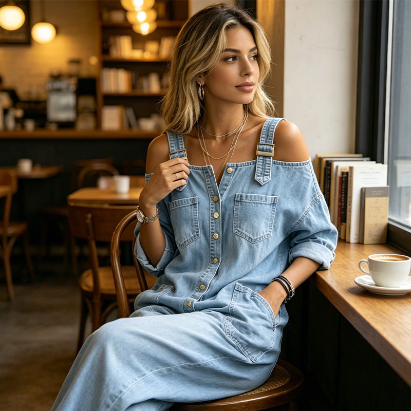 Neralyn - Tuta in denim lavato con tasche