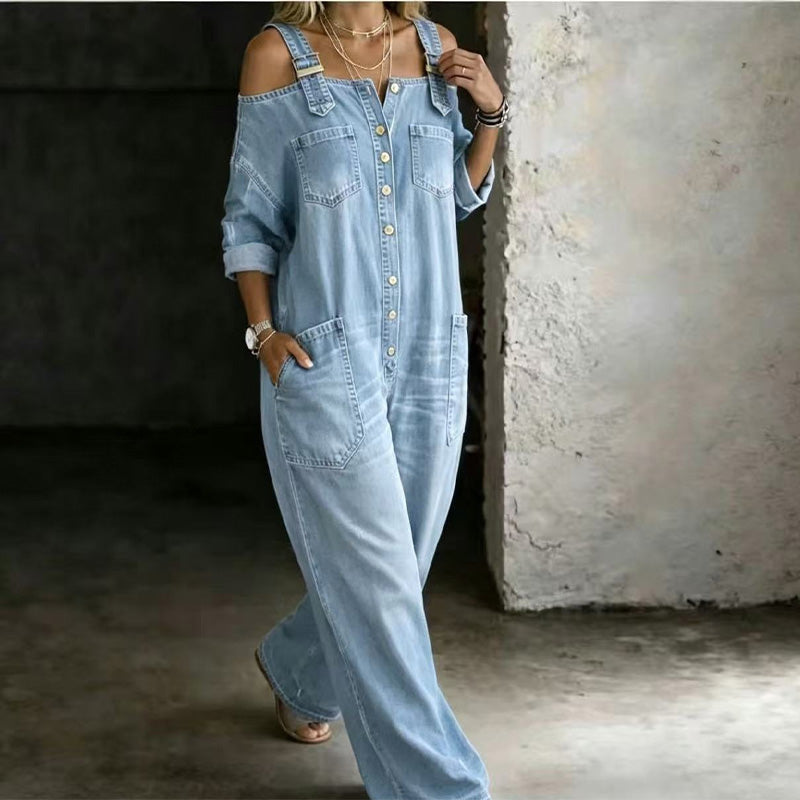 Neralyn - Tuta in denim lavato con tasche