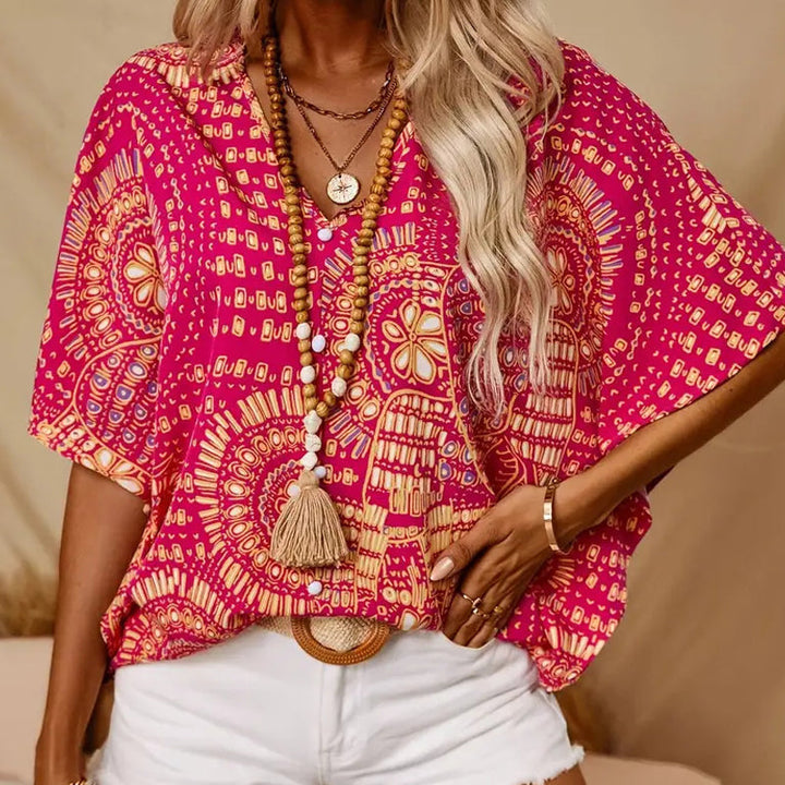 Noellise - Blusa artistica con maniche a pipistrello