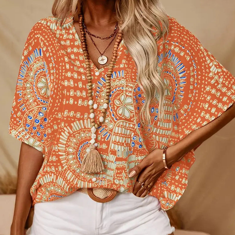 Noellise - Blusa artistica con maniche a pipistrello