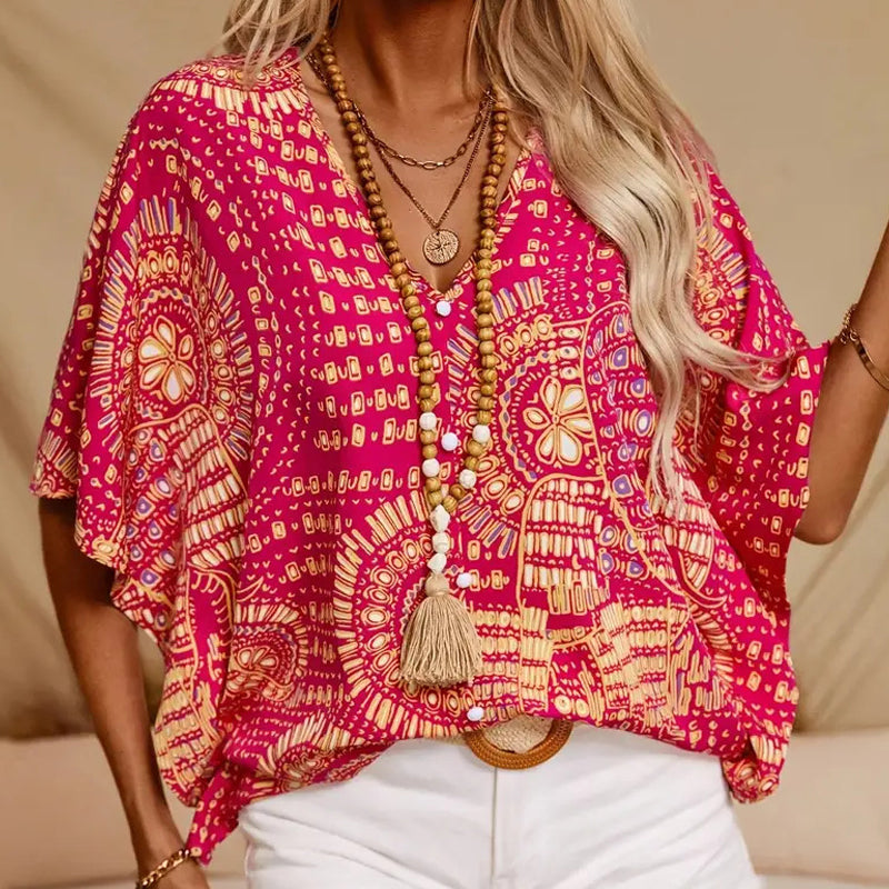 Noellise - Blusa artistica con maniche a pipistrello