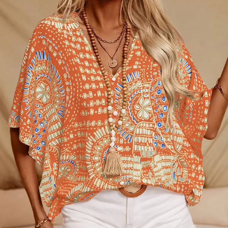 Noellise - Blusa artistica con maniche a pipistrello