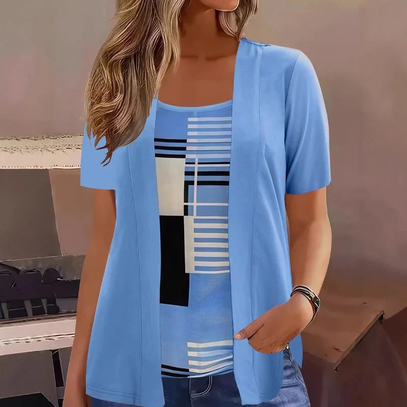 Celiora - Coordinato blusa e cardigan con stampa moderna