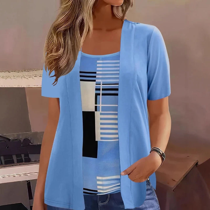 Celiora - Coordinato blusa e cardigan con stampa moderna