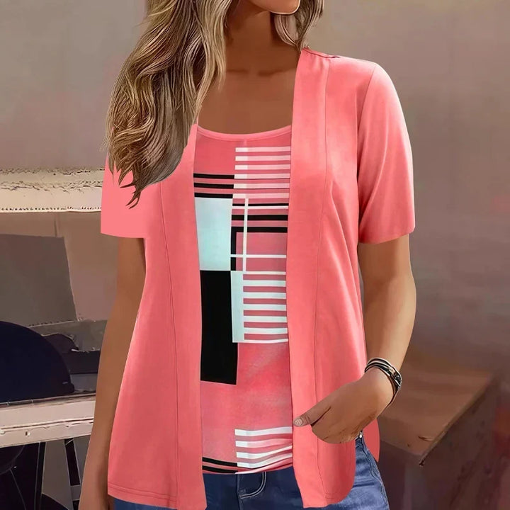 Celiora - Coordinato blusa e cardigan con stampa moderna