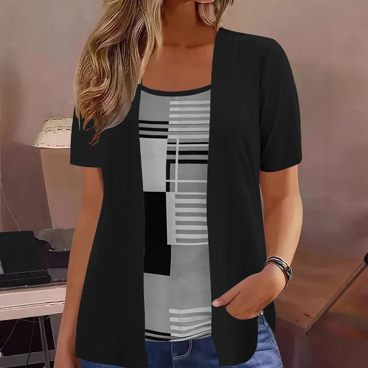 Celiora - Coordinato blusa e cardigan con stampa moderna