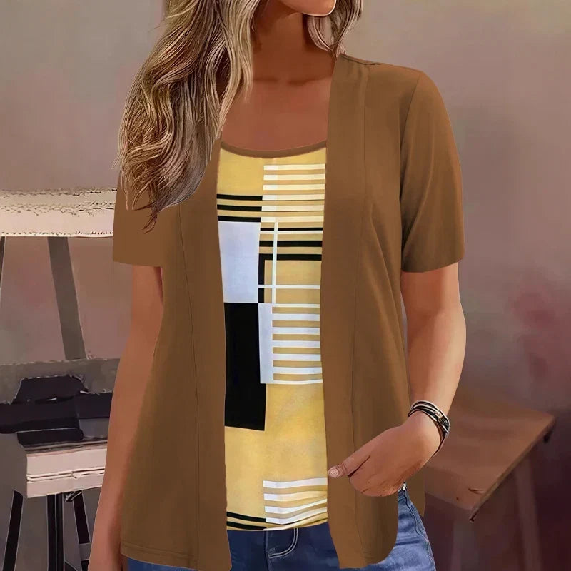 Celiora - Coordinato blusa e cardigan con stampa moderna