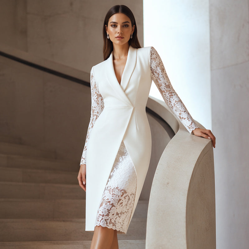 Saravelle - Abito midi elegante con maniche in pizzo