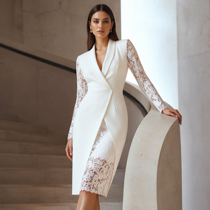 Saravelle - Abito midi elegante con maniche in pizzo