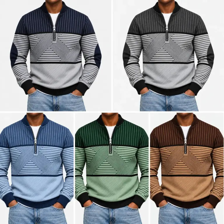 Ifan - Maglione a mezza zip con motivo geometrico