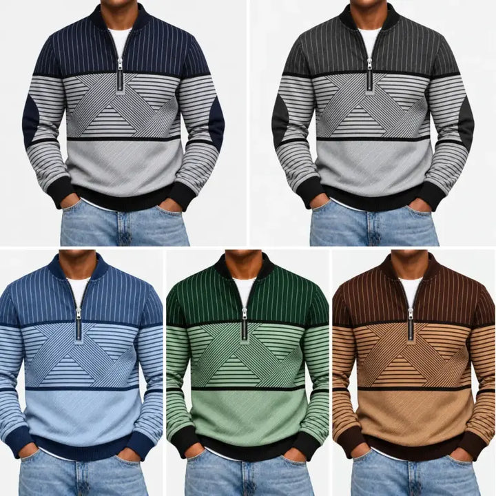 Ifan - Maglione a mezza zip con motivo geometrico