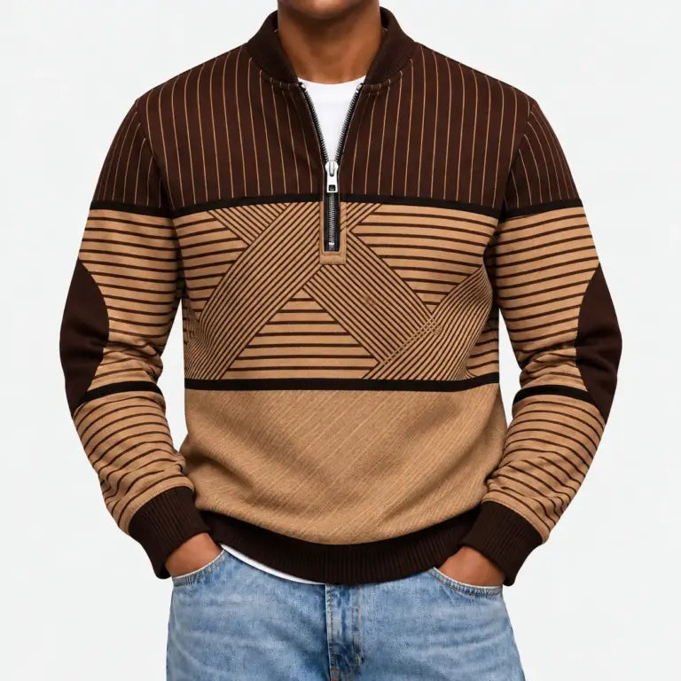 Ifan - Maglione a mezza zip con motivo geometrico
