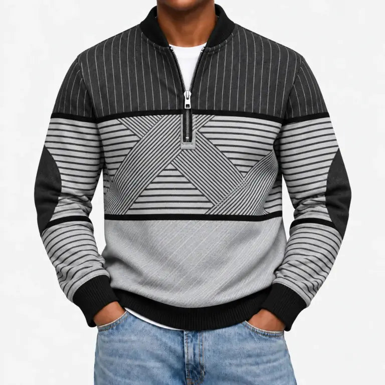 Ifan - Maglione a mezza zip con motivo geometrico