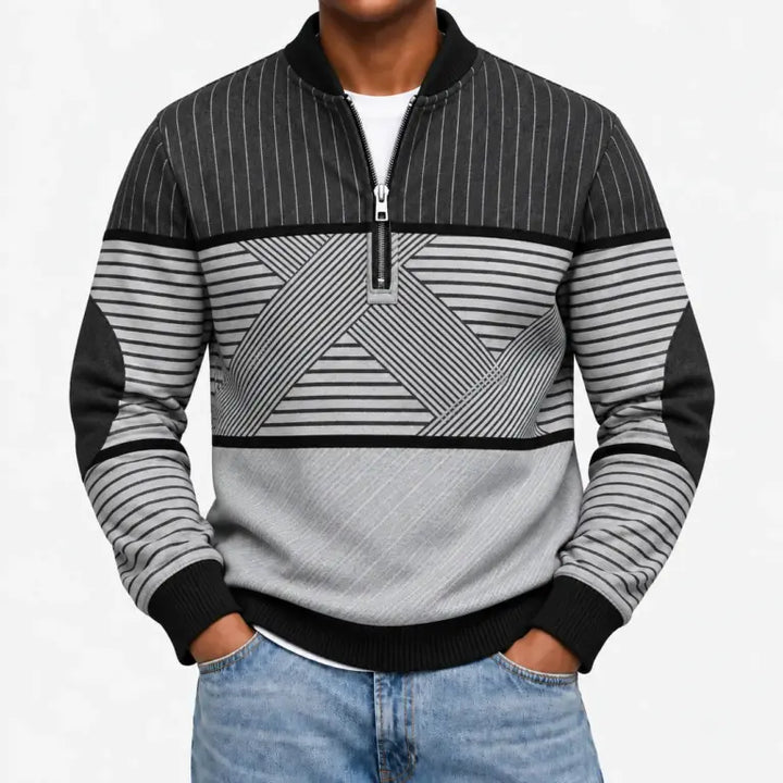 Ifan - Maglione a mezza zip con motivo geometrico