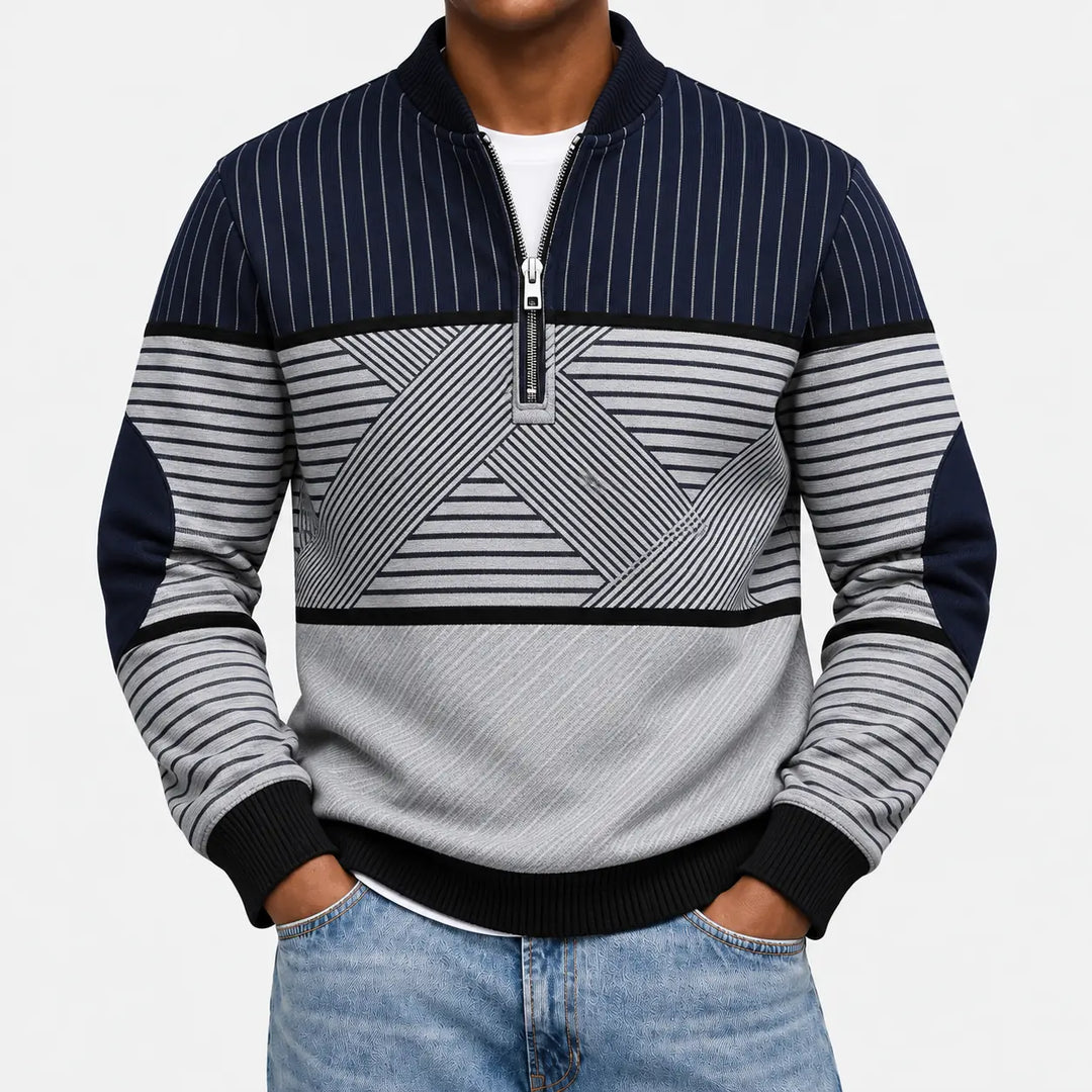 Ifan - Maglione a mezza zip con motivo geometrico