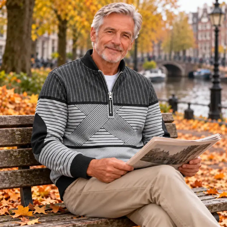 Ifan - Maglione a mezza zip con motivo geometrico