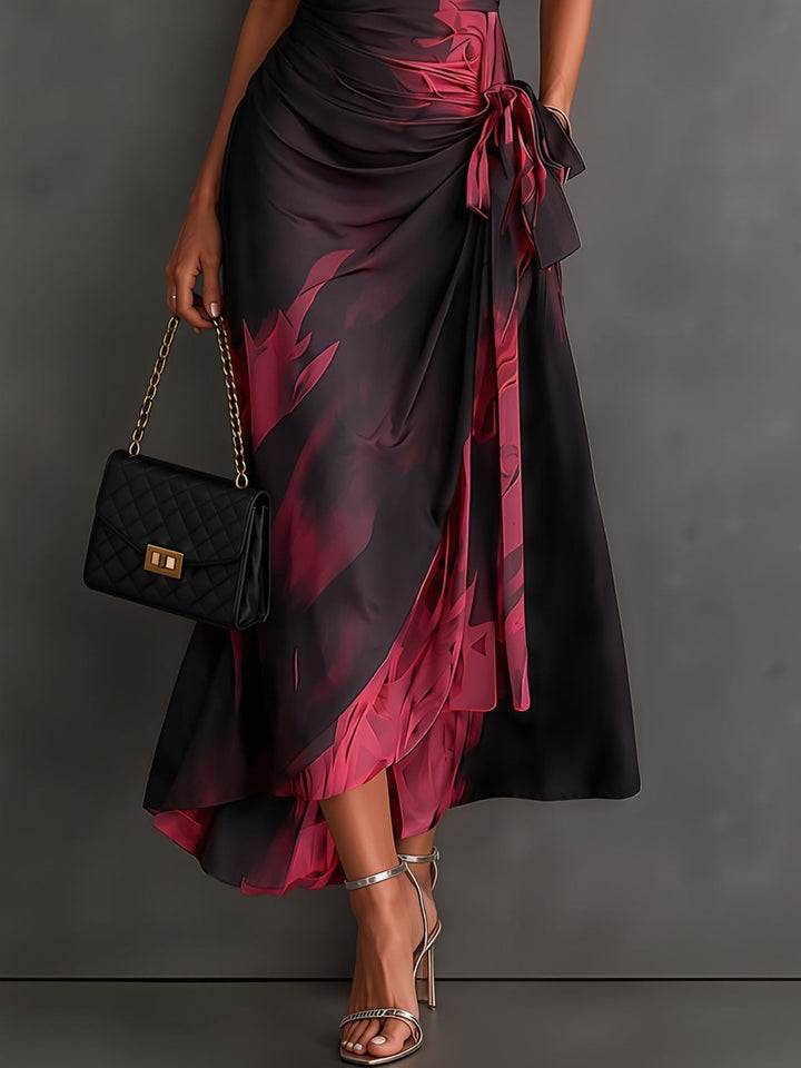 Roselle - Abito lungo con collo a camicia e drappeggio setoso