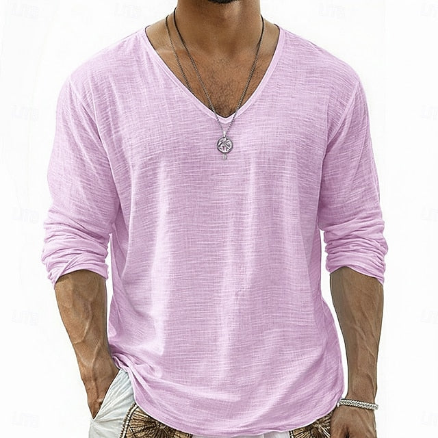 Crispin - Camicia in lino traspirante a maniche lunghe con scollo a V