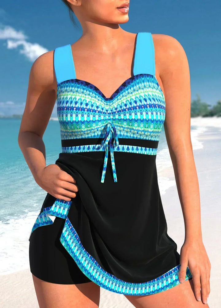 Blossom - costume con gonnellino e shorts a stampa oceanica