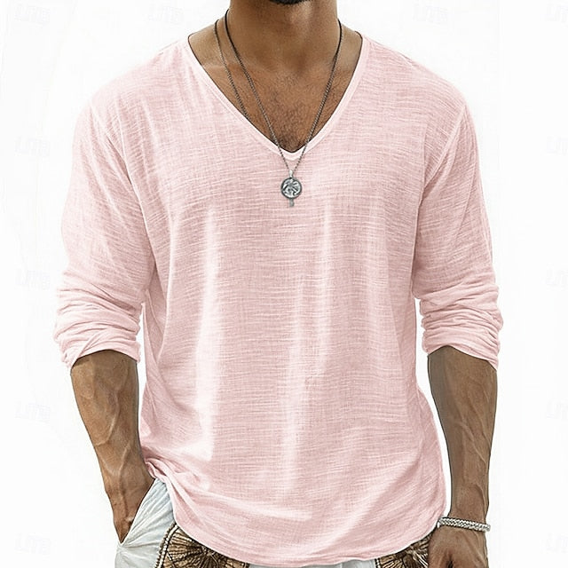 Crispin - Camicia in lino traspirante a maniche lunghe con scollo a V
